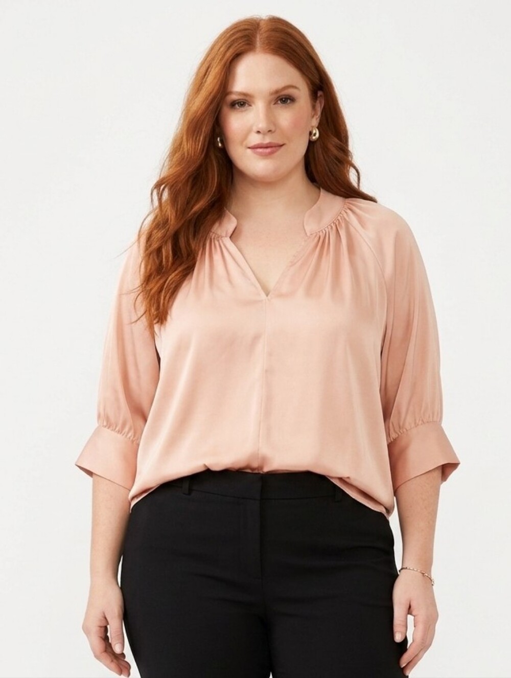 H&M XL Relaxed Satin V-Neck Women's Top in Pink Plus Size Blouse